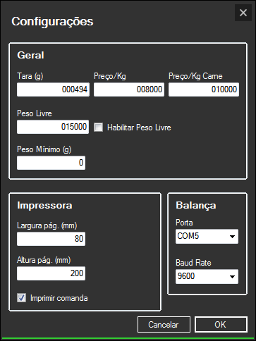 Tela de Configurações